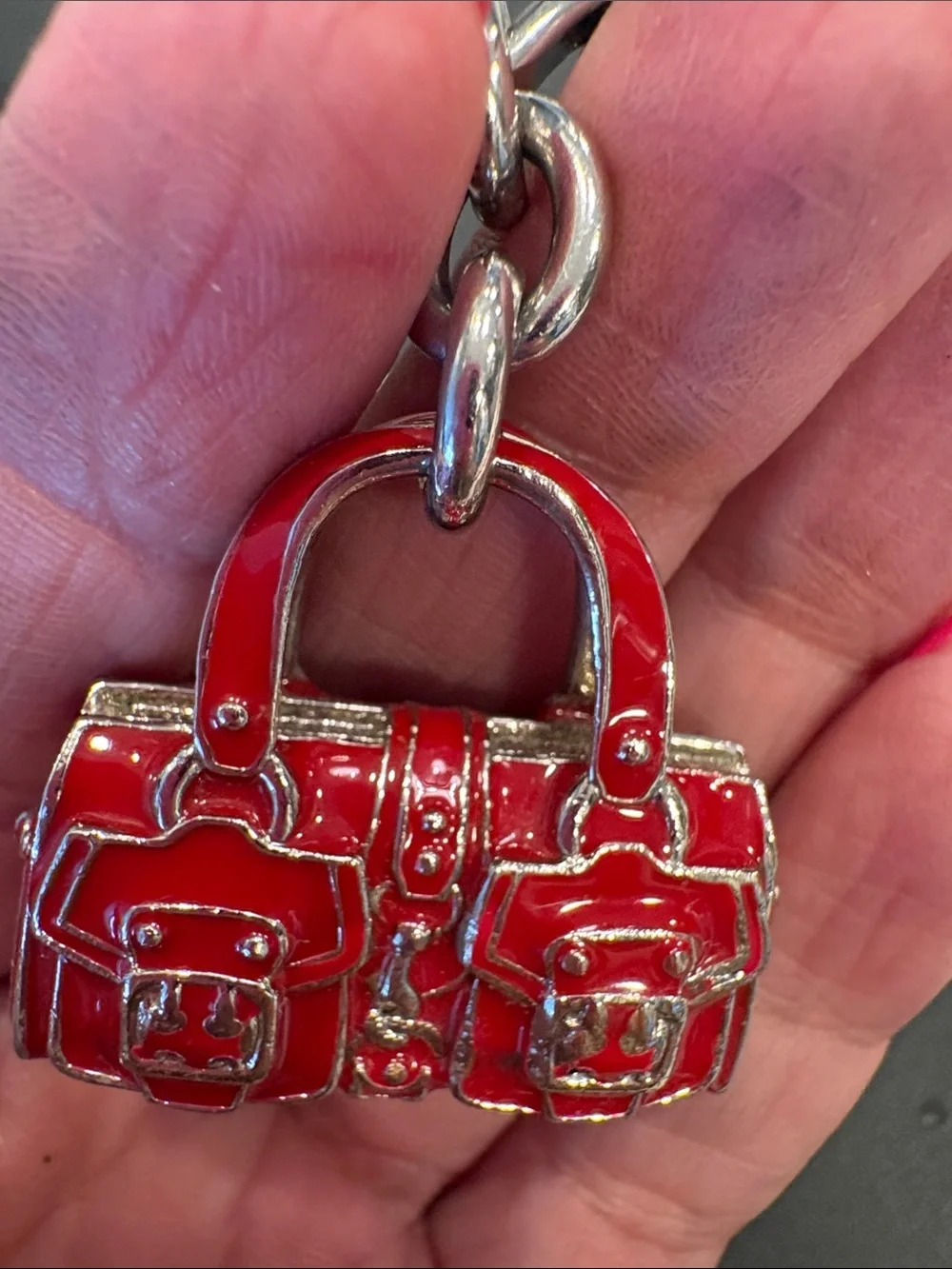 Coach Red Enamel Handbag Keychain